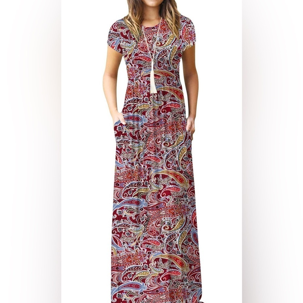 EUOVMY Women's Short Sleeve Loose Plain Maxi Dresses (061)